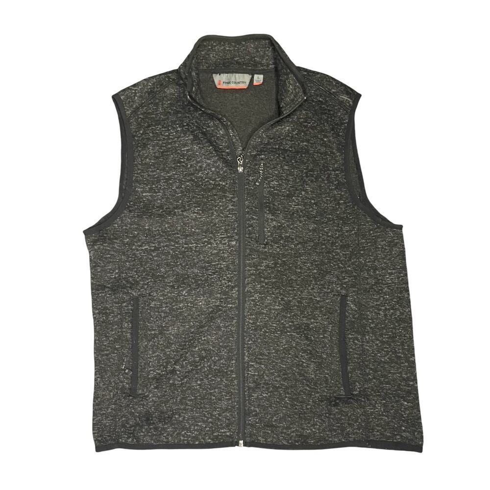 Free Country Men’s Black Heather Sweater Vest with Zip Pockets Full Zip Size L